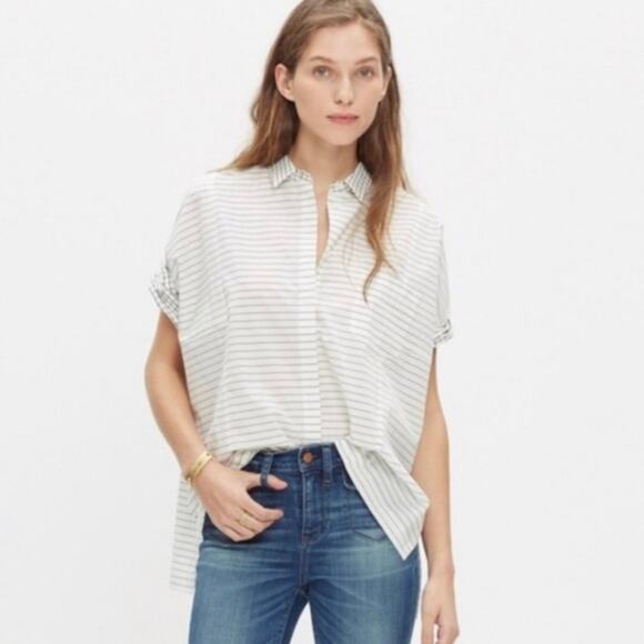 Madewell Grid Mix Short Sleeve Button Down Top - size XS - Picture 1 of 8